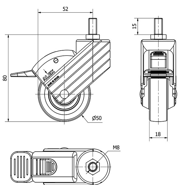 R.GIR.ESP.ROSC.M8x15 FR.GRIS 50HPFN50CP-PGI POLIAMIX-GOMA GRIS LISO