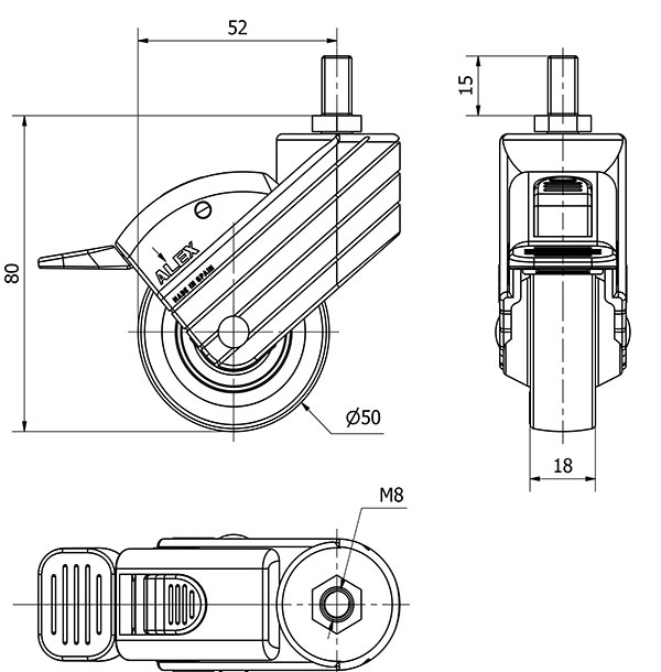R.GIR.ESP.ROSC.M8x15 FR.NEGRA 50HPFN50CP-PGI POLIAMIX-GOMA GRIS LISO