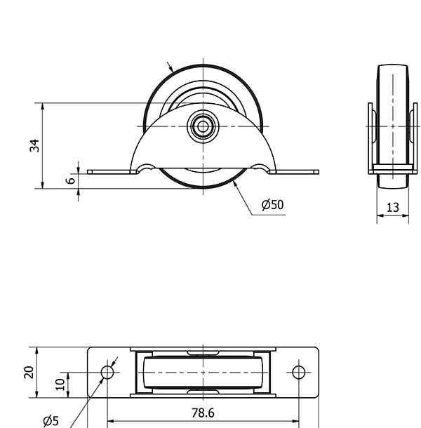 RUEDA CAMA NIDO 61N50-PGI GOMA FRIS EJE LISO