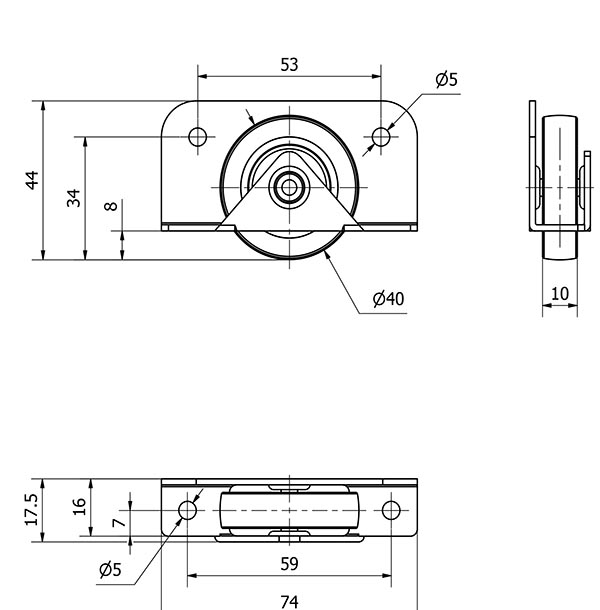RUEDA CAMA NIDO 62N40-PGI GOMA GRIS EJE LISO