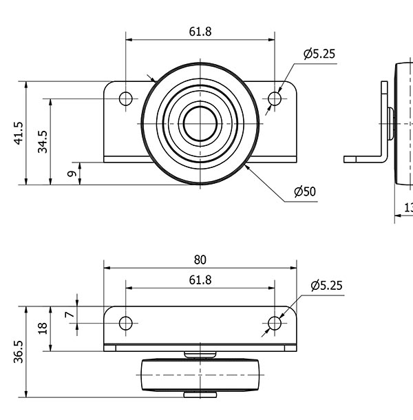 RUEDA CAMA NIDO 63N50-PGI GOMA GRIS EJE LISO