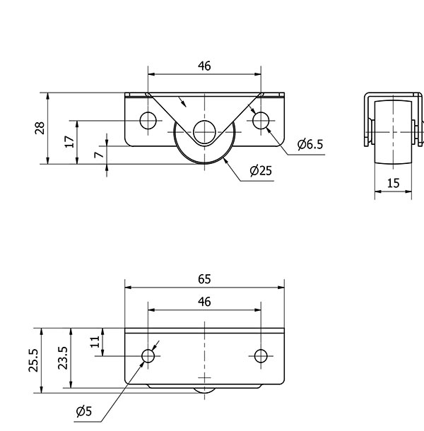 RUEDA CAMA NIDO 64N25-PGI GOMA GRIS EJE LISO