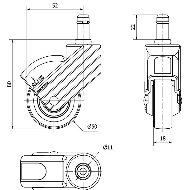 R.GIR.ESPIGA LISA C/ANILLA GRIS 30HP50CP-PGI POLIAMIX-GOMA GRIS LISO