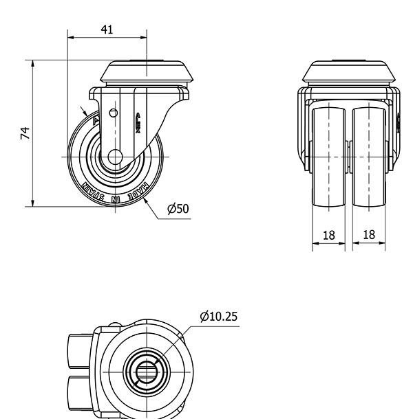 R.GIR.AGUJERO M10 20IR50-PPI POLIAMIX-POLIUR.ROJO (DOBLE) EJE LISO