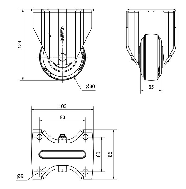 R.FIJA 17TV80-TPGN NYLON NEGRO-GOMA NEGRA EJE LISO