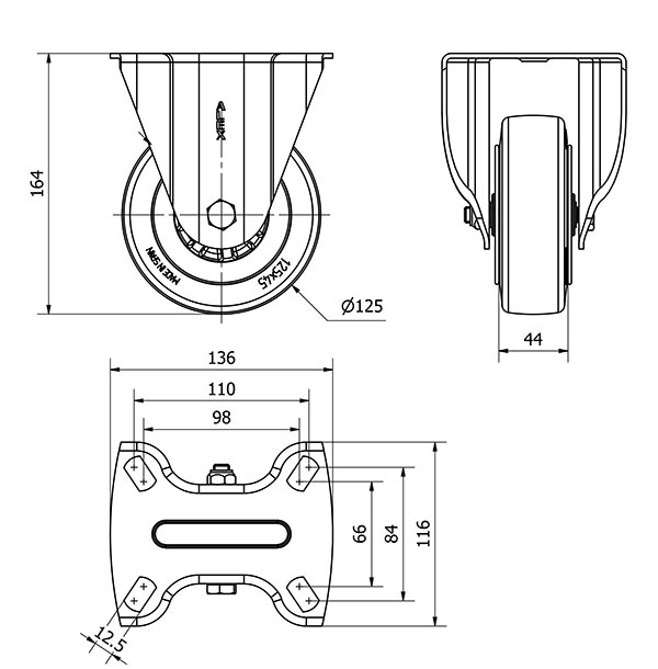 R.FIJA 17TV125-TPGN NYLON NEGRO-GOMA NEGRA EJE LISO
