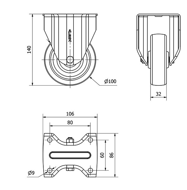 R.FIJA 17TV100-TD RESINA MARRON EJE LISO