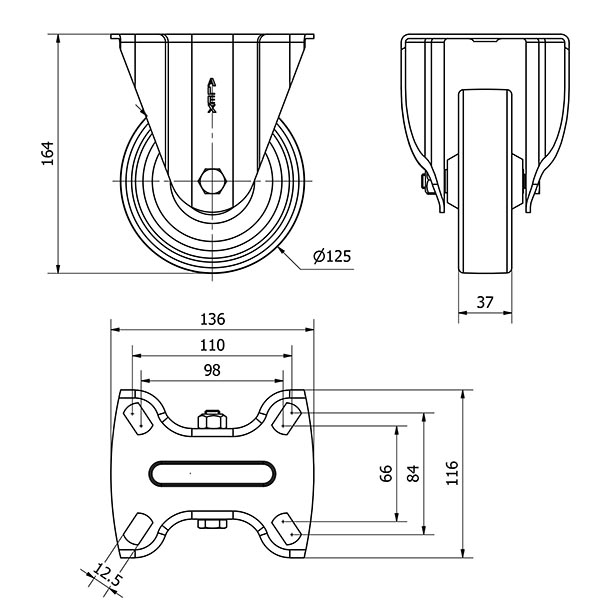 R.FIJA 17TV125-TD RESINA MARRON EJE LISO