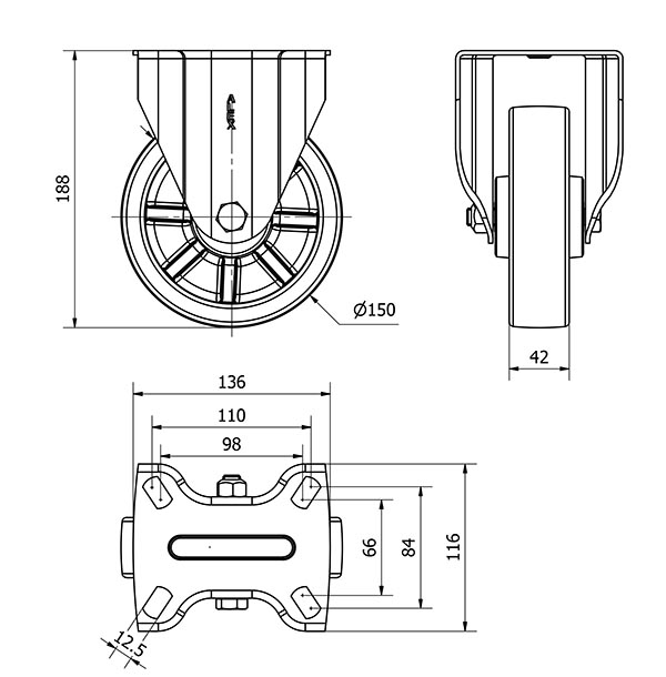 R.FIJA 17TV150-TD RESINA MARRON EJE LISO