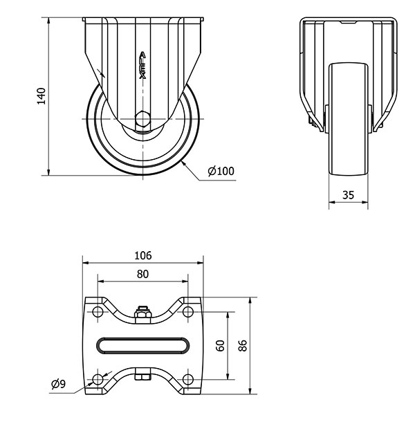 R.FIJA 17TV100-TN NYLON BLANCO EJE LISO
