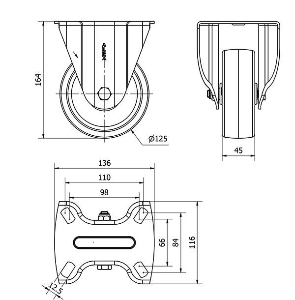R.FIJA 17TV125-TN NYLON BLANCO EJE LISO