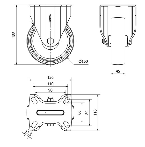 R.FIJA 17TV150-TN NYLON BLANCO EJE LISO
