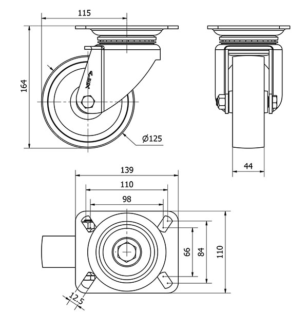 R.GIR.PLACA 10TV125-TA HIERRO FUNDIDO EJE LISO