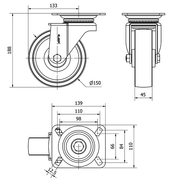 R.GIR.PLACA 10TV150-TA HIERRO FUNDIDO EJE LISO