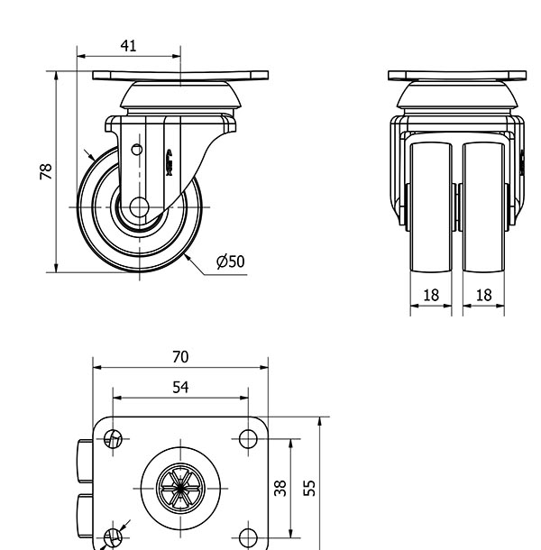 R.GIR.PLACA 10IR50-I PLASTICO BLANCO(DOBLE) EJE LISO