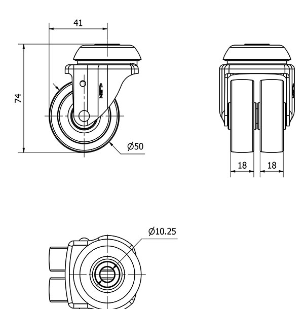 R.GIR.AGUJERO M10 20IR50-I PLASTICO BLANCO(DOBLE) EJE LISO