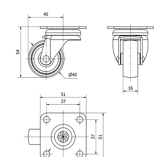 R.GIR.PLACA 10ZR40-BP PLASTICO BLANCO EJE LISO