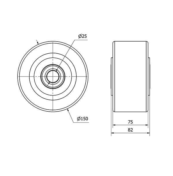 RUEDA HUB150-25-82 NUCLEO HIERRO Y BANDA POLIUR.NARANJA EJE BOLAS