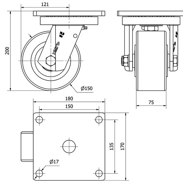R.GIR.PLACA 10HLB150A-HUB HIERRO-POLIUR.NARANJA EJE BOLAS