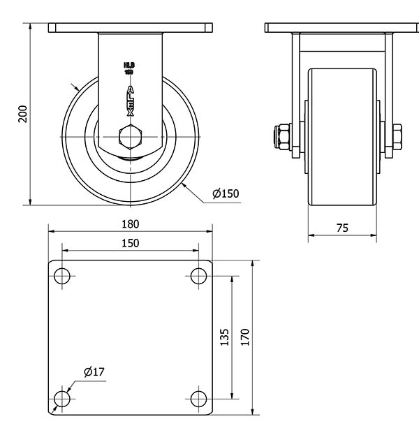 R.FIJA 17HLB150A-HUB HIERRO-POLIUR.NARANJA EJE BOLAS