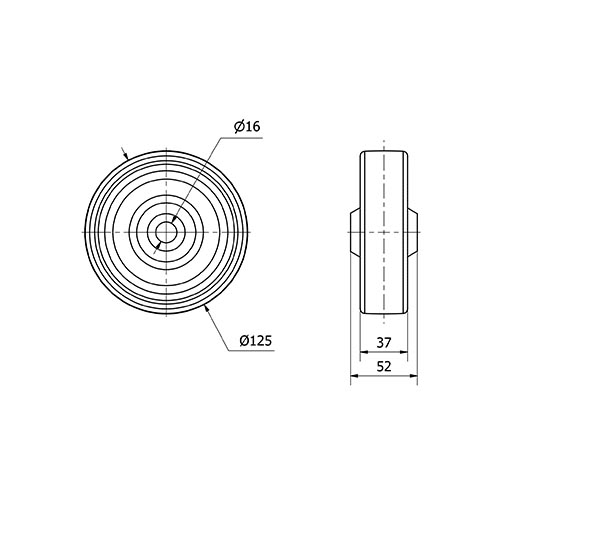 RUEDA TD125-16-53 RESINA MARRON EJE LISO