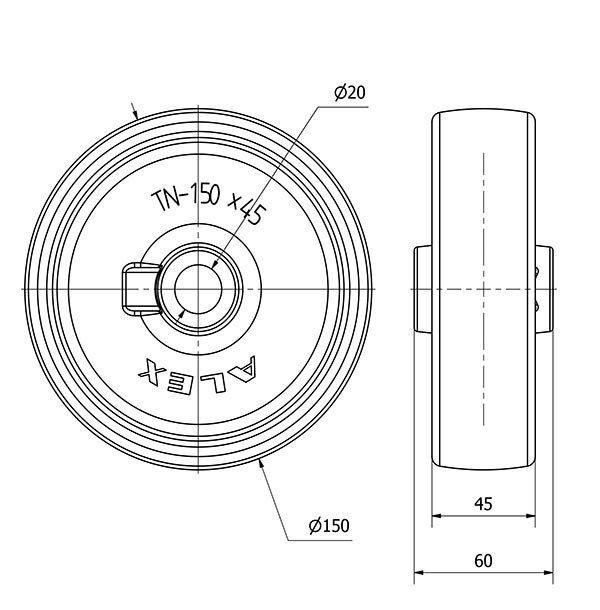 RUEDA TN150-20-60 NYLON BLANCO EJE LISO