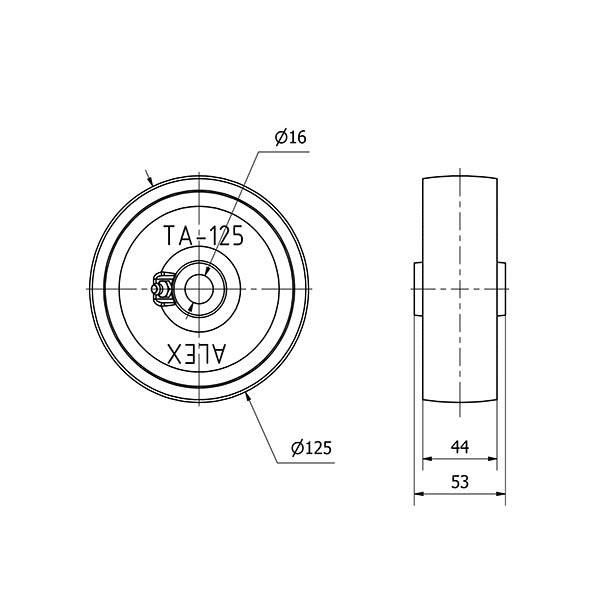 RUEDA TA125-16-52 HIERRO FUNDIDO EJE LISO