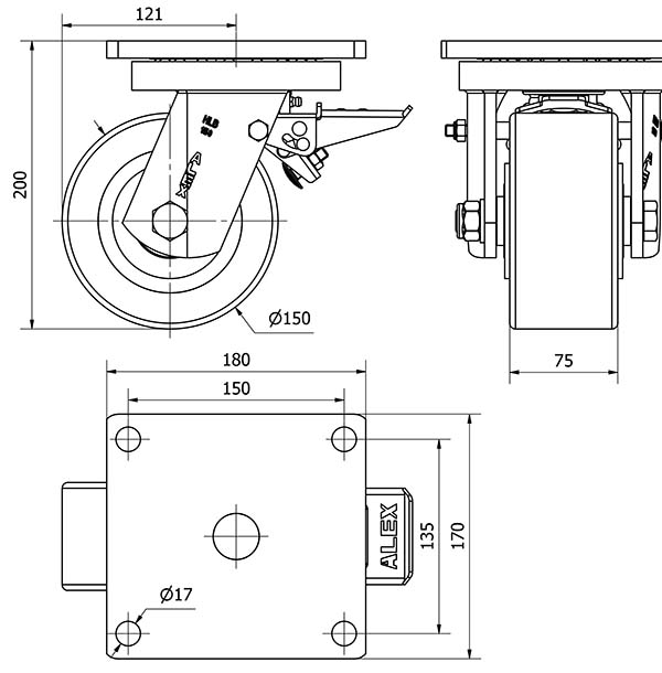 R.GIR.PLACA FRENO 10HLBFD150A-HUB HIERRO-POLIUR.NARANJA EJE BOLAS