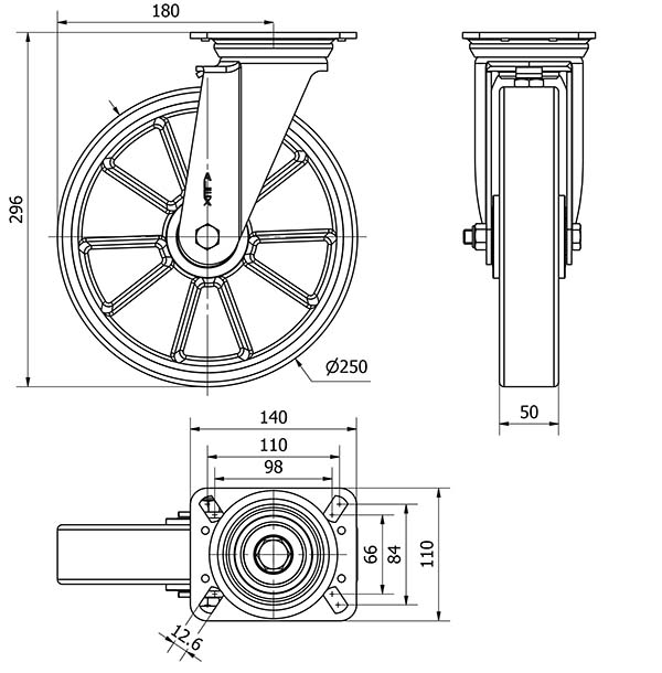 R.GIR.PLACA 4mm 10ZVR250-AUB ALUMINIO-POLIUR.NARANJA EJE BOLAS