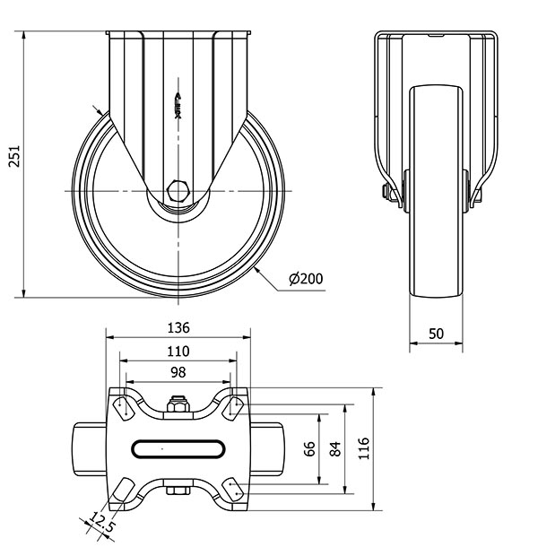 R.FIJA 17TV200-TN NYLON BLANCO EJE LISO