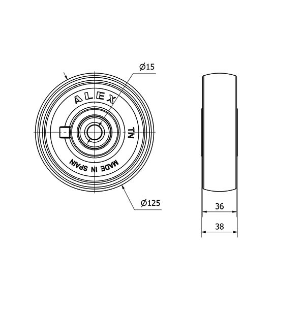RUEDA TNEB125-15-41,5 NYLON BLANCO EJE BOLAS