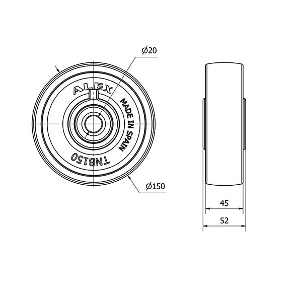 RUEDA TNBI150-20-51 NYLON BLANCO (COJINETE BOLAS INOX)