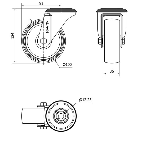 R.GIR.AGUJERO M12 20ZVL100-TN NYLON BLANCO EJE LISO