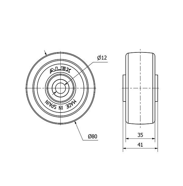 RUEDA TNR80-12-41 NYLON BLANCO EJE RODILLOS