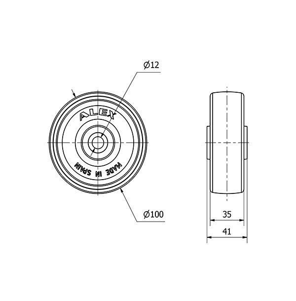 RUEDA TNR100-12-41 NYLON BLANCO EJE RODILLOS