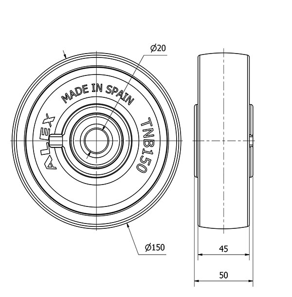 RUEDA TNB150-20-51 NYLON BLANCO EJE BOLAS