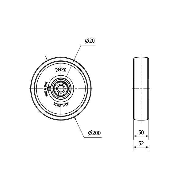 RUEDA TNB200-20-53 NYLON BLANCO EJE BOLAS