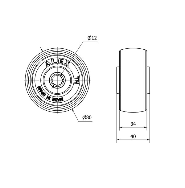 RUEDA TNR80-12-41 NYLON BLANCO EJE RODILLOS INOX