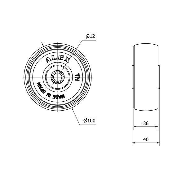 RUEDA TNR100-12-41 NYLON BLANCO EJE RODILLOS INOX