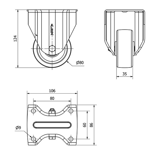R.FIJA 17TV80-TNR NYLON BLANCO EJE RODILLOS