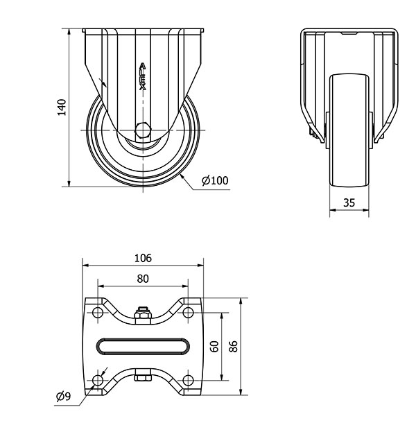 R.FIJA 17TV100-TNR NYLON BLANCO EJE RODILLOS