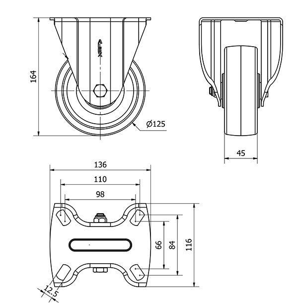 R.FIJA 17TV125-TNB NYLON BLANCO EJE BOLAS