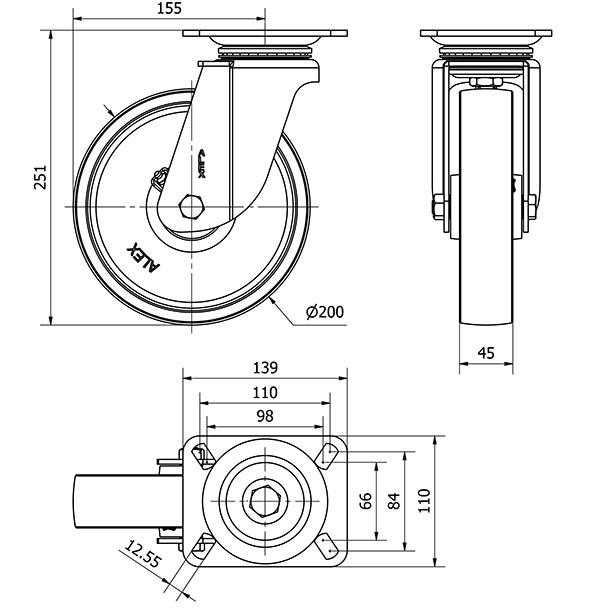 R.GIR.PLACA 10TV200-TA HIERRO FUNDIDO EJE LISO