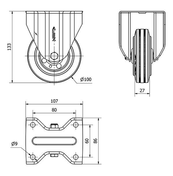 R.FIJA 17ZV100-BSR METALICO-GOMA NEGRA EJE RODILLOS