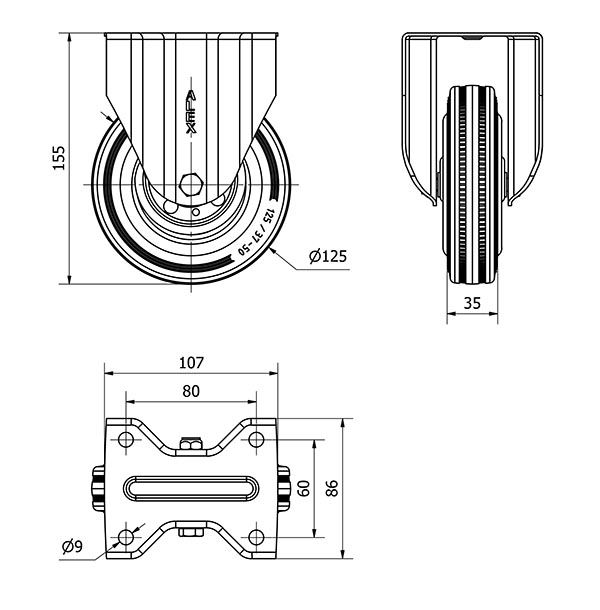 R.FIJA 17ZV125-BSR METALICO-GOMA NEGRA EJE RODILLOS
