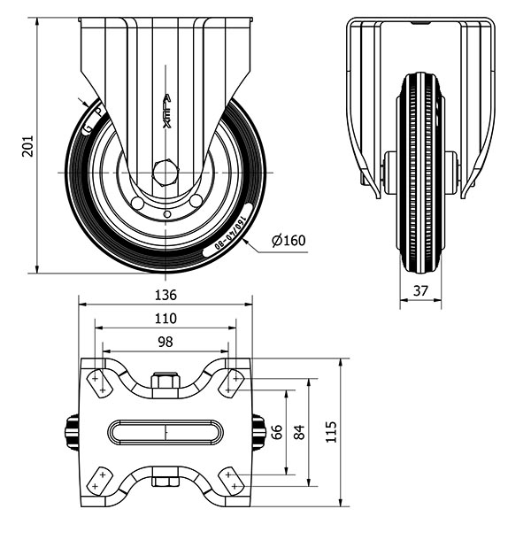 R.FIJA 17ZV160-BSR METALICO-GOMA NEGRA EJE RODILLOS