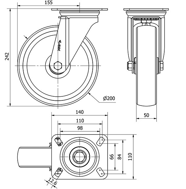 R.GIR.PLACA 10ZV200-UT POLIAMIX BLANCO EJE LISO