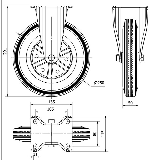 R.FIJA 17ZV250-BSR METALICO-GOMA NEGRA EJE RODILLOS
