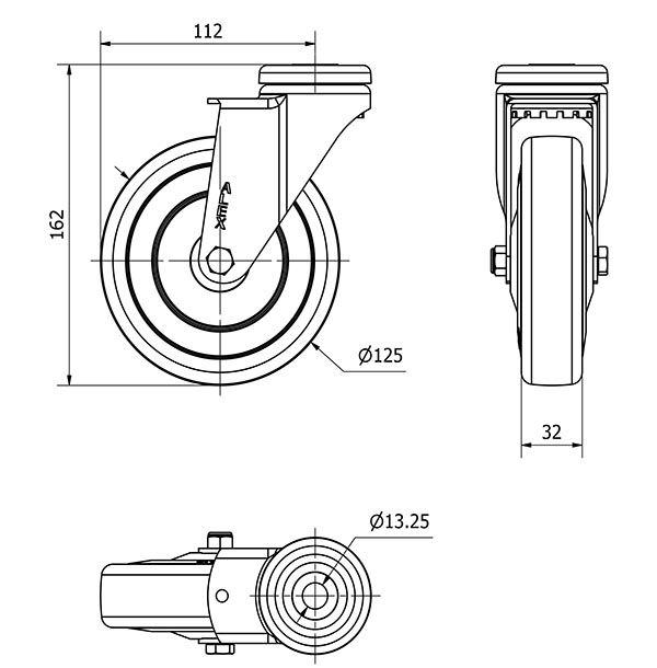R.GIR.AGUJERO M12 20A125CP-PGAN POLIAMIX-GOMA GRIS EJE LISO