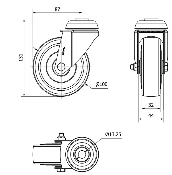 R.GIR.AGUJERO M12 20M100CP-PGAN POLIAMIX-GOMA GRIS EJE LISO
